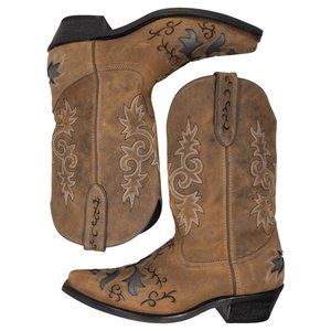 Rockin' Country Tan Black Leather Mid Calf Western Boots Mens Size 10.5 D